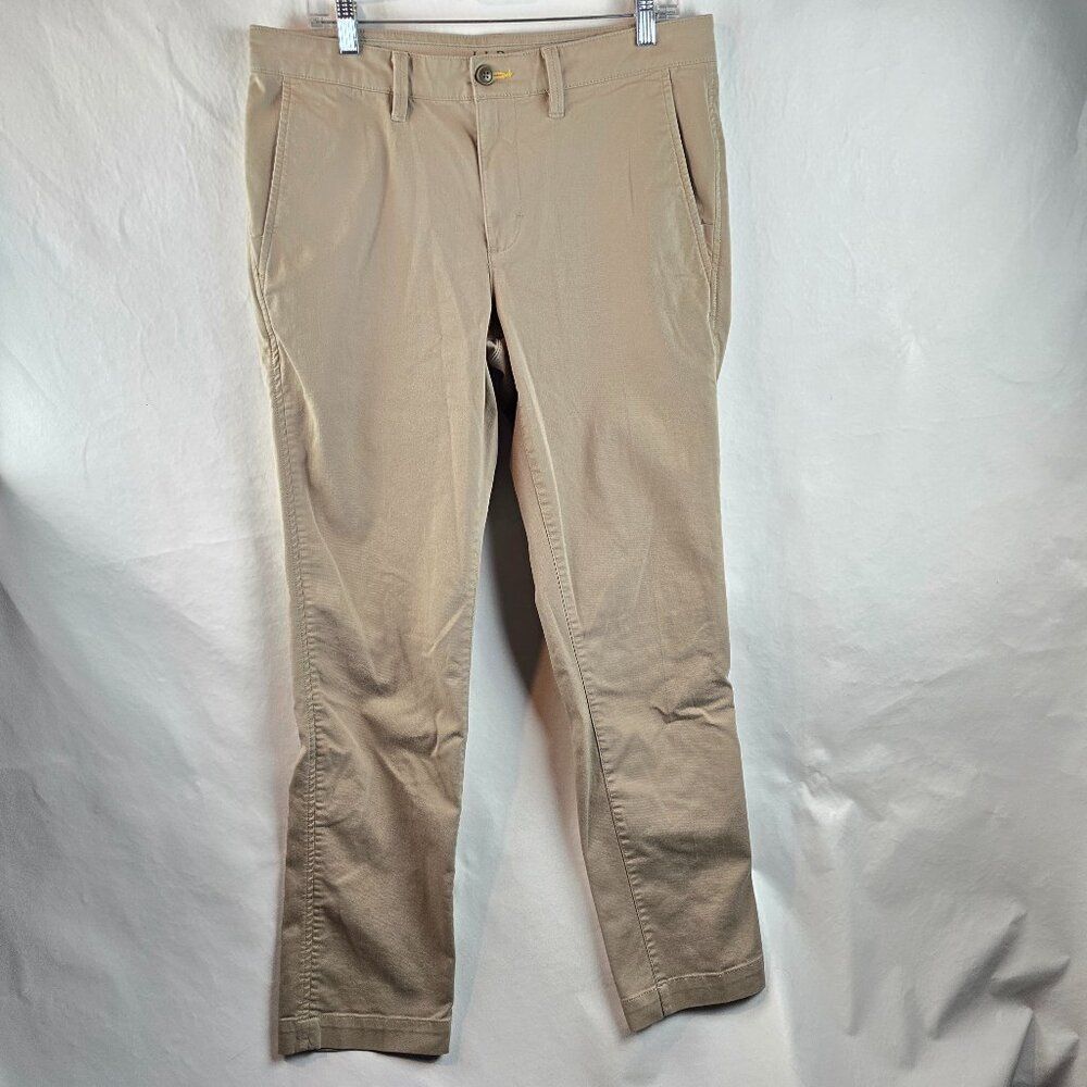 L.L.Bean Chino Pants Men 33x32 Tan Slim Fit Comfort Stretch Casual Khaki Coolmax